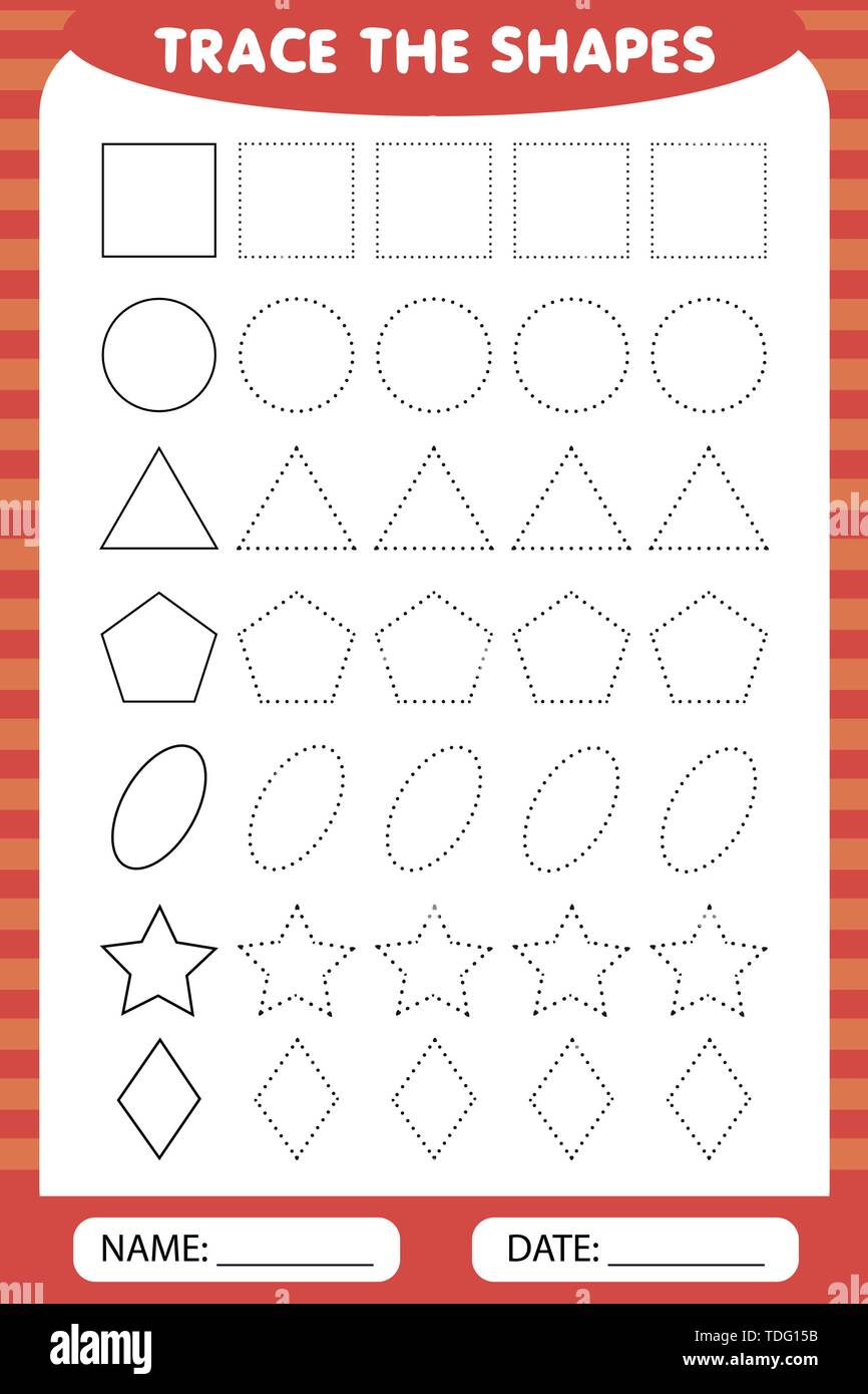 learning for children, drawing tasks. trace the geometric shapes around the contour. Stock Vector