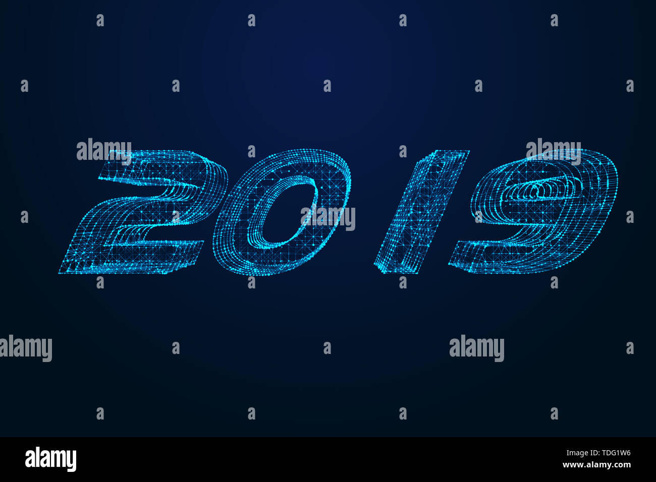 Point lines make up 2019 tech sense 3d numbers Stock Photo