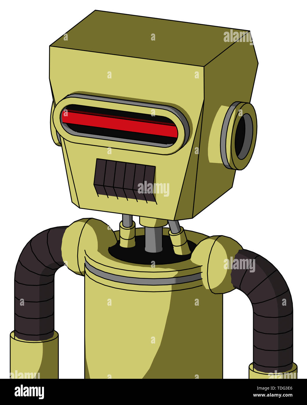 Portrait style yellow robot with box head and dark tooth mouth and visor  eye Stock Photo - Alamy