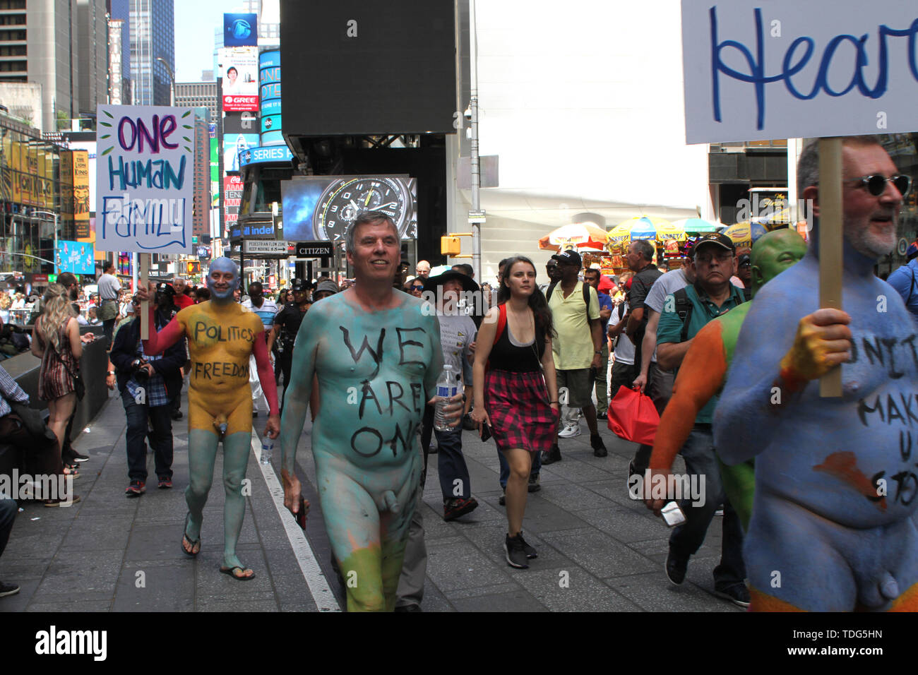 June 15, 2019 - New York, New York, U.S. - New York, NY Human Rights  Connection Arts body painted over 100 models in N.Y.C's Times Square as  part of their protest against