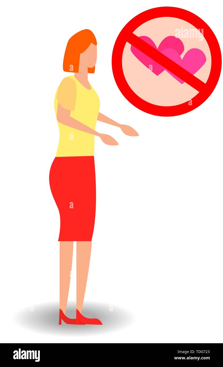 Woman thinks she does not want love, denial of love Stock Vector Image