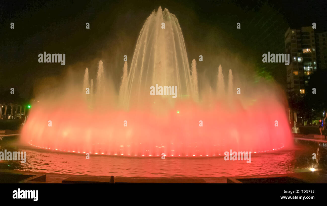 night shot of the magic fountain in the park of the reserve in lima, peru Stock Photo