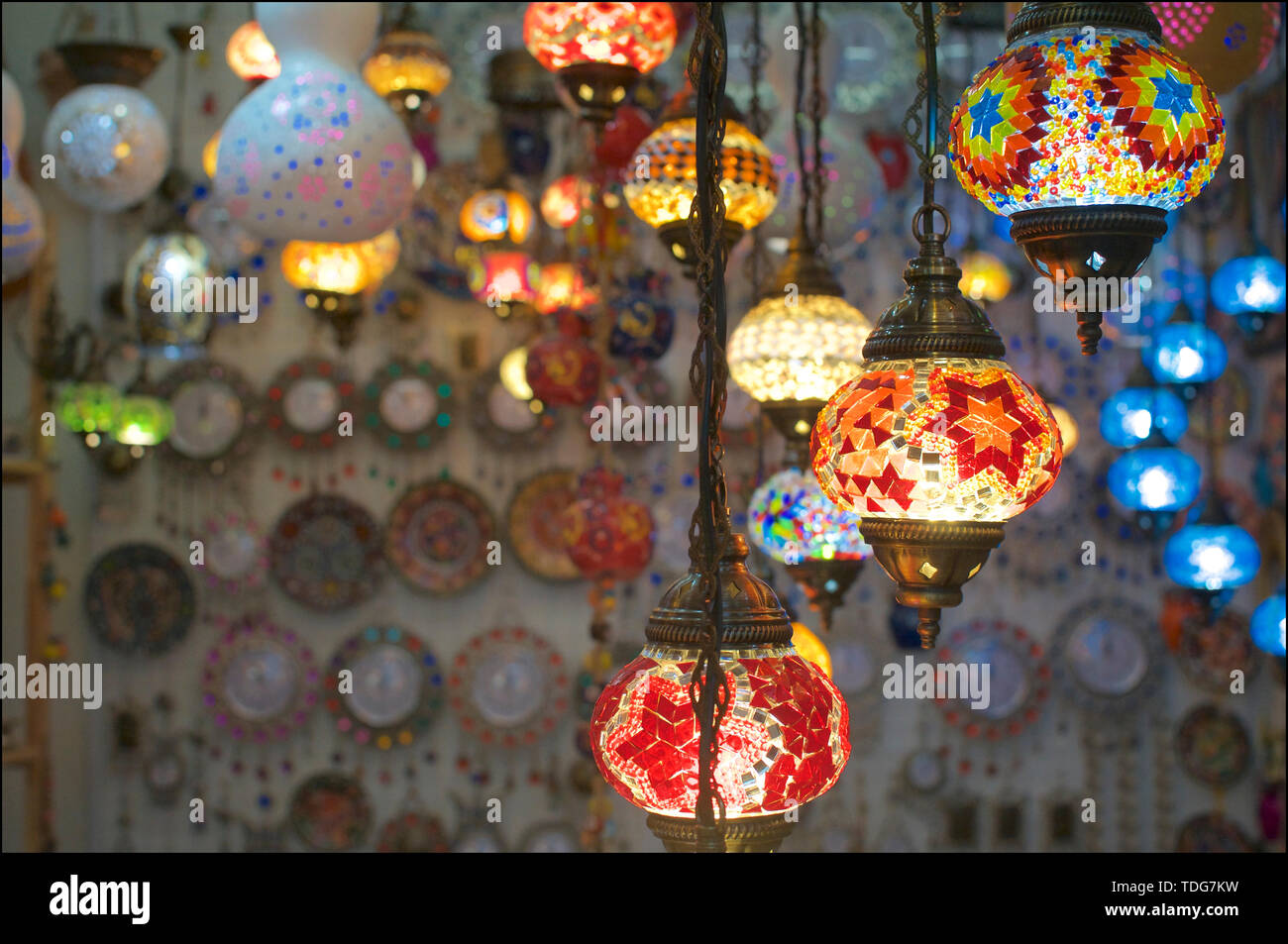 Close Up Picture Of Some Illuminated Arabic Mosaic Lanterns Hanging From A Ceiling Of A Market Stall At Central Market In Kuala Lumpur Malaysia Stock Photo Alamy