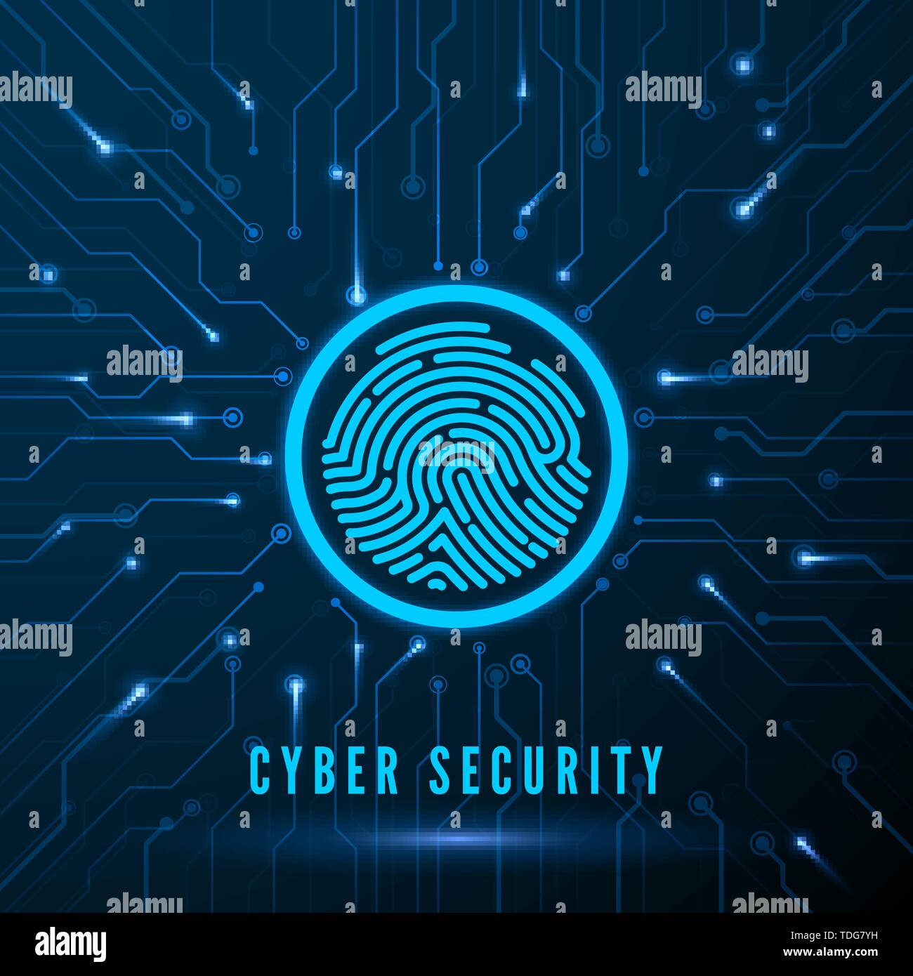 Cyber Security. Fingerprint Scanning Identification System. Finger Print on Circuit. Biometric Authorization and Security Concept. Vector illustration Stock Vector