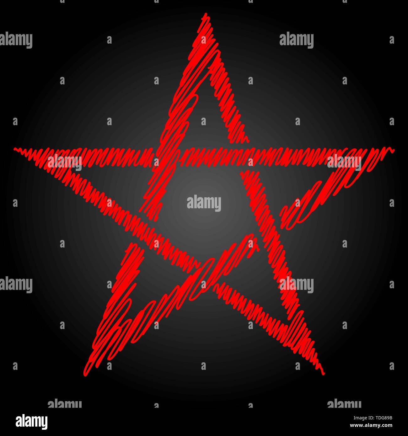 Pentagram blood red runic spell circle. Satanic sign, Magic casting ring. Pentalpha, Pentangle, illustration Stock Vector