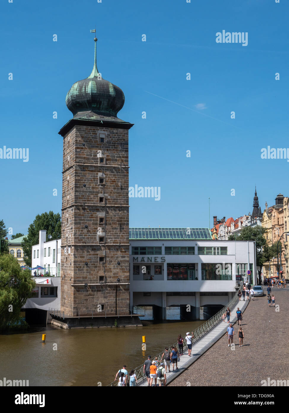 Prague, Czech Republic - June 9 2019: Functionalist Manes Gallery at the River Vltava. A Famous Landmark of Modernist Bauhaus Style and Functionalism. Stock Photo