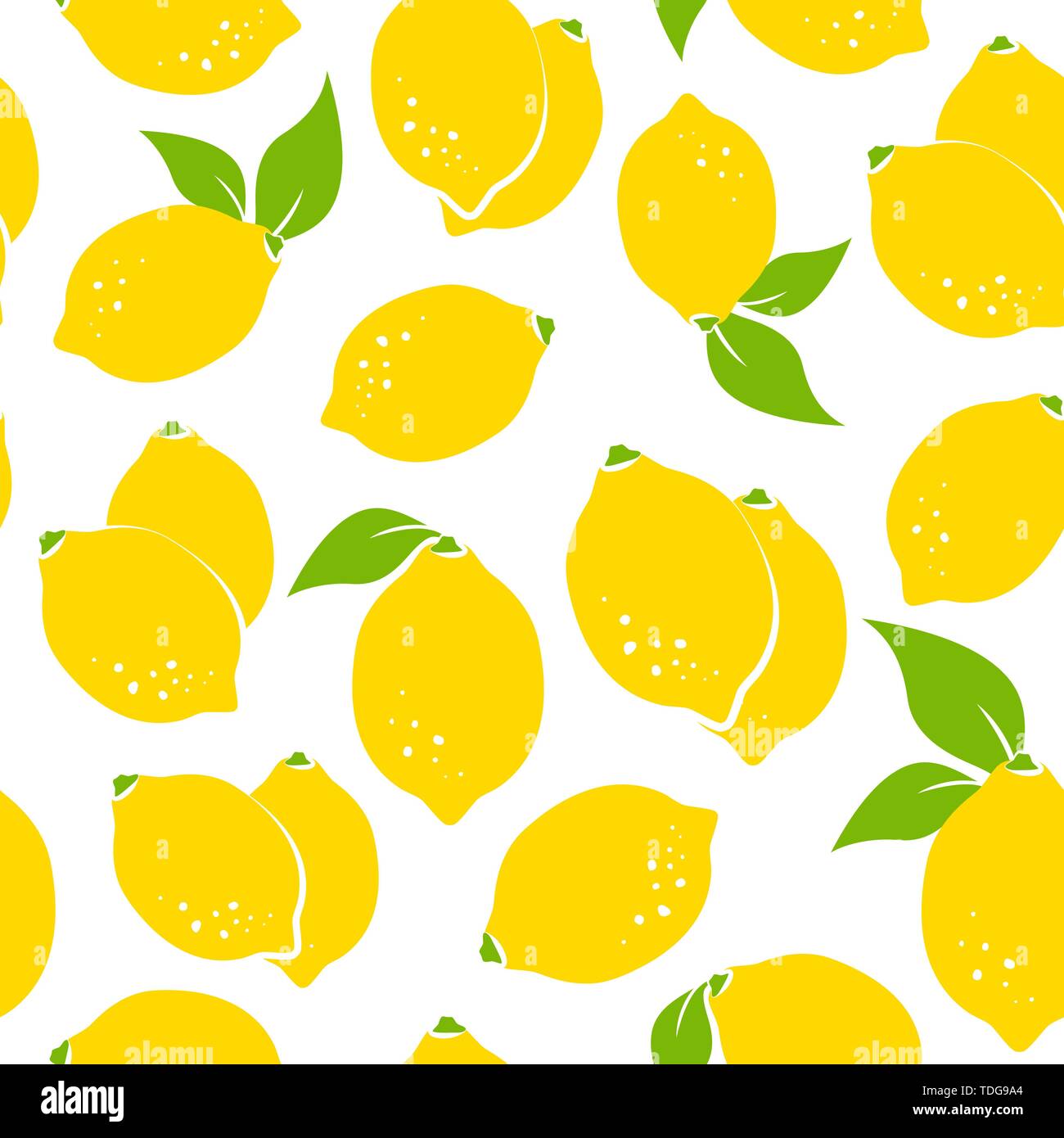 Seamless citrus pattern with yellow lemons on white background. Vector ...