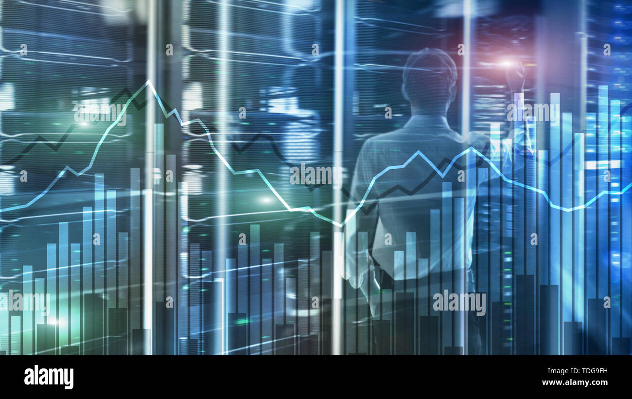 Double exposure Financial graphs and diagrams. Business, economics and investment concept Stock Photo