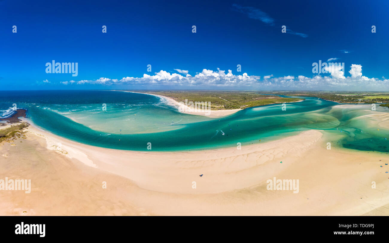 Drone aerial view of Elliott Heads Beach and River, Queensland