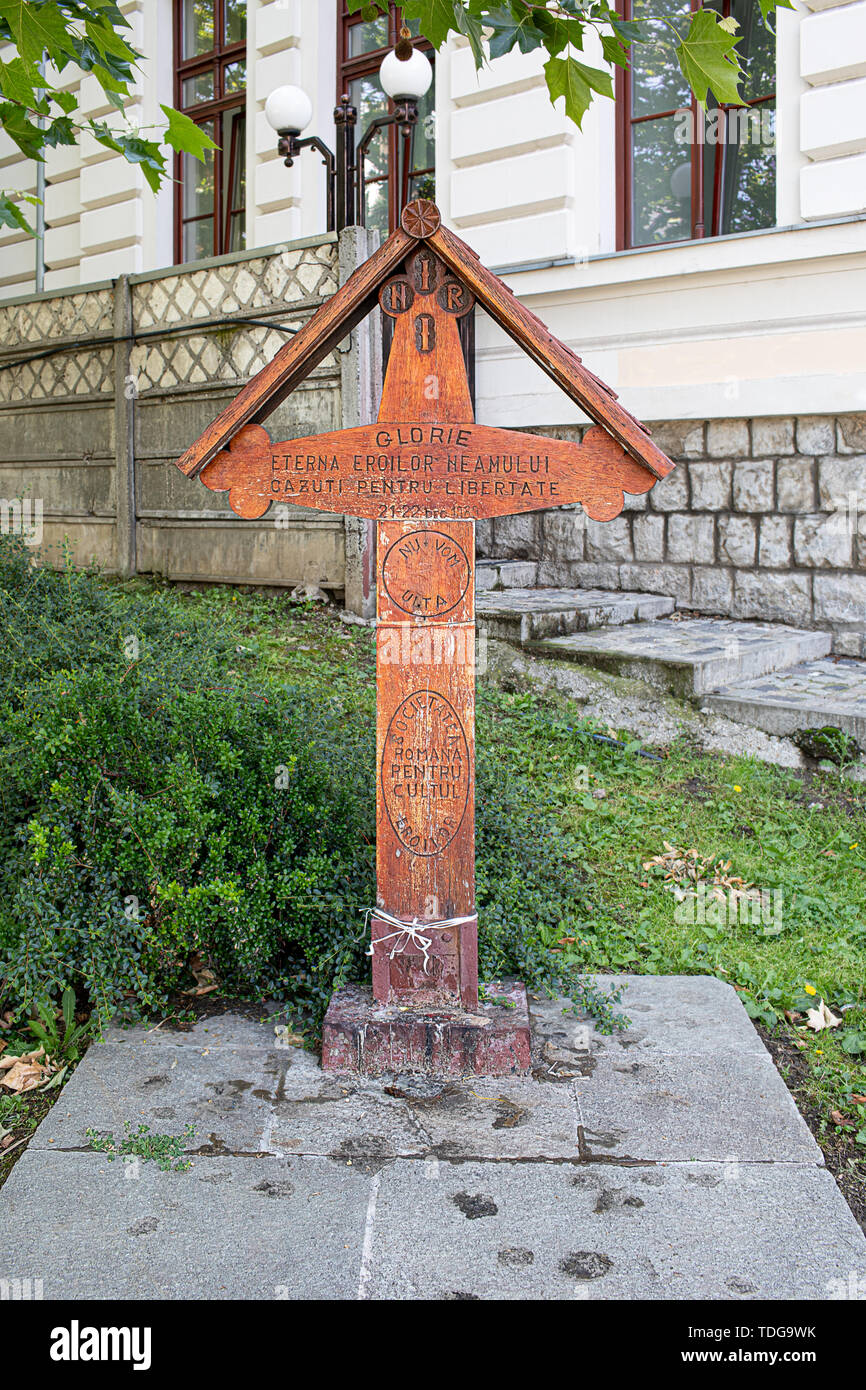 Bucharest, Romania - May 30, 2019: Cross in the University Square dedicated to the heroes fallen in the 1989 revolution. Stock Photo