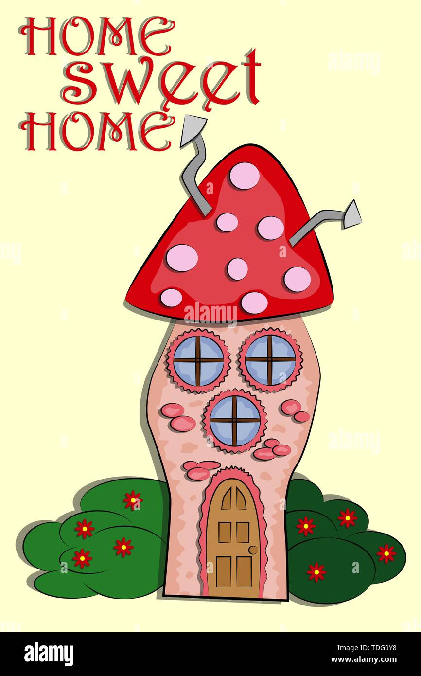 Home Sweet Home. Flat house exterior with trees. Front home ...