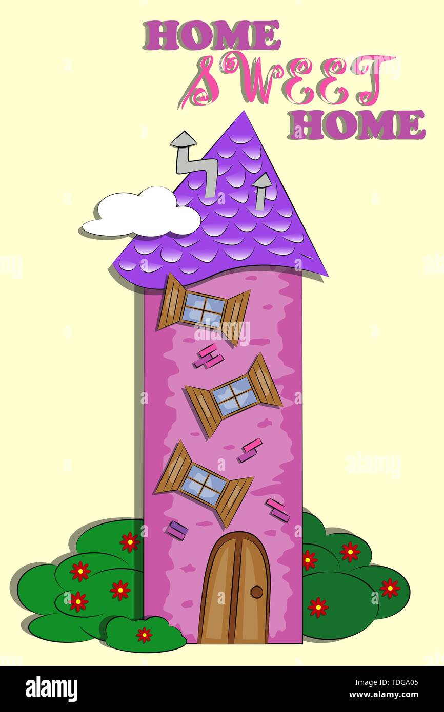 Home Sweet Home. Flat house exterior with trees. Front home ...