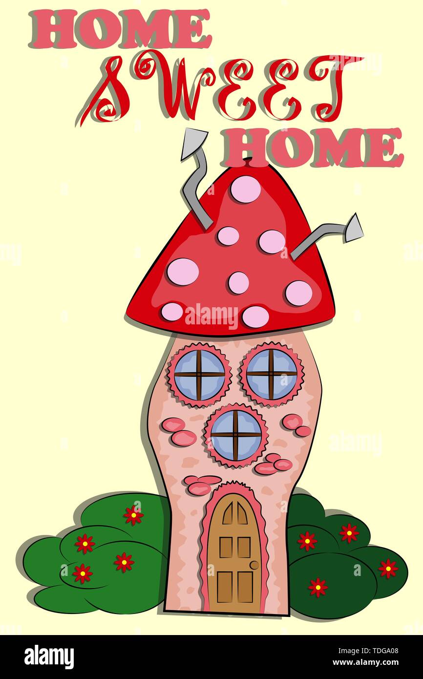 Home Sweet Home. Flat house exterior with trees. Front home ...