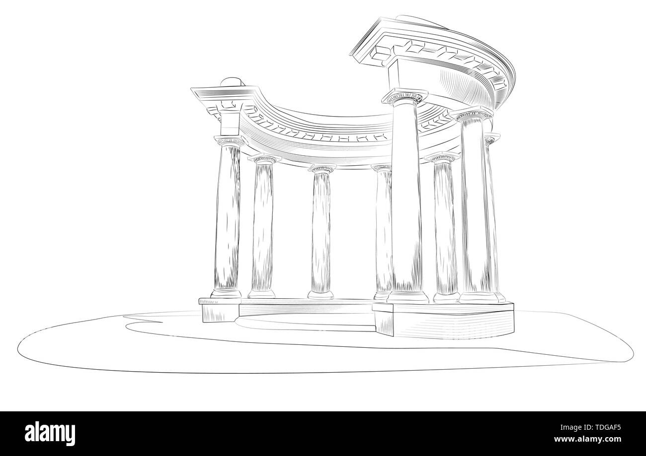Sketch. Arbor with eight columns in the Doric style, Europe, Ukraine, Poltava. Rotunda of Friendship of Peoples Stock Vector