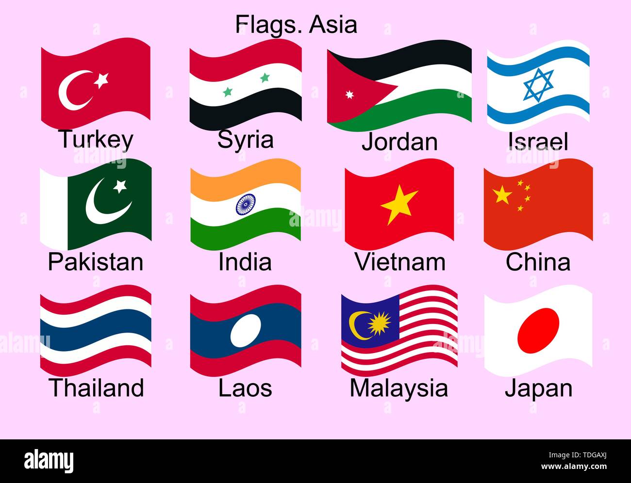 Flags Of Asia With Label