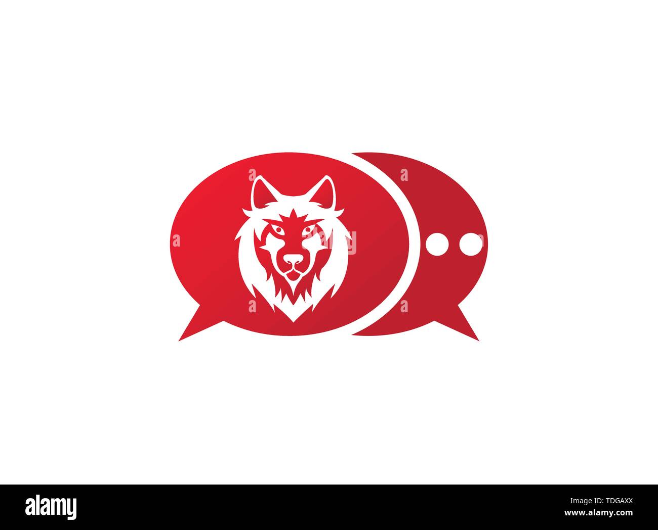 Wolf head and face looking in front in a chat icon for logo vector design Stock Vector