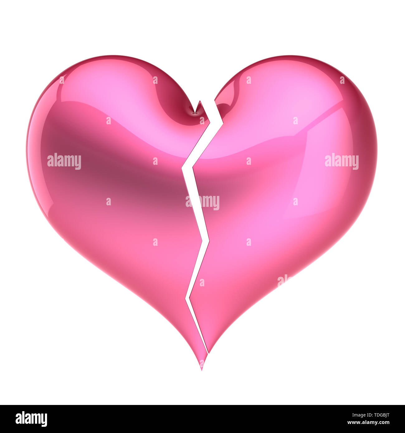 Heart shape broken pink. Fall out of love concept. Bored lover depression  divorce abstract. 3d illustration isolated on white background Stock Photo  - Alamy