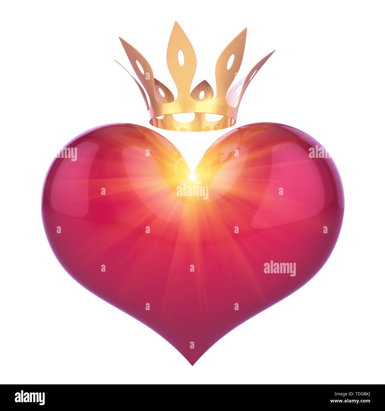 Heart shape king queen red with golden crown abstract. Royal lucky love concept. 3d illustration isolated on white background Stock Photo