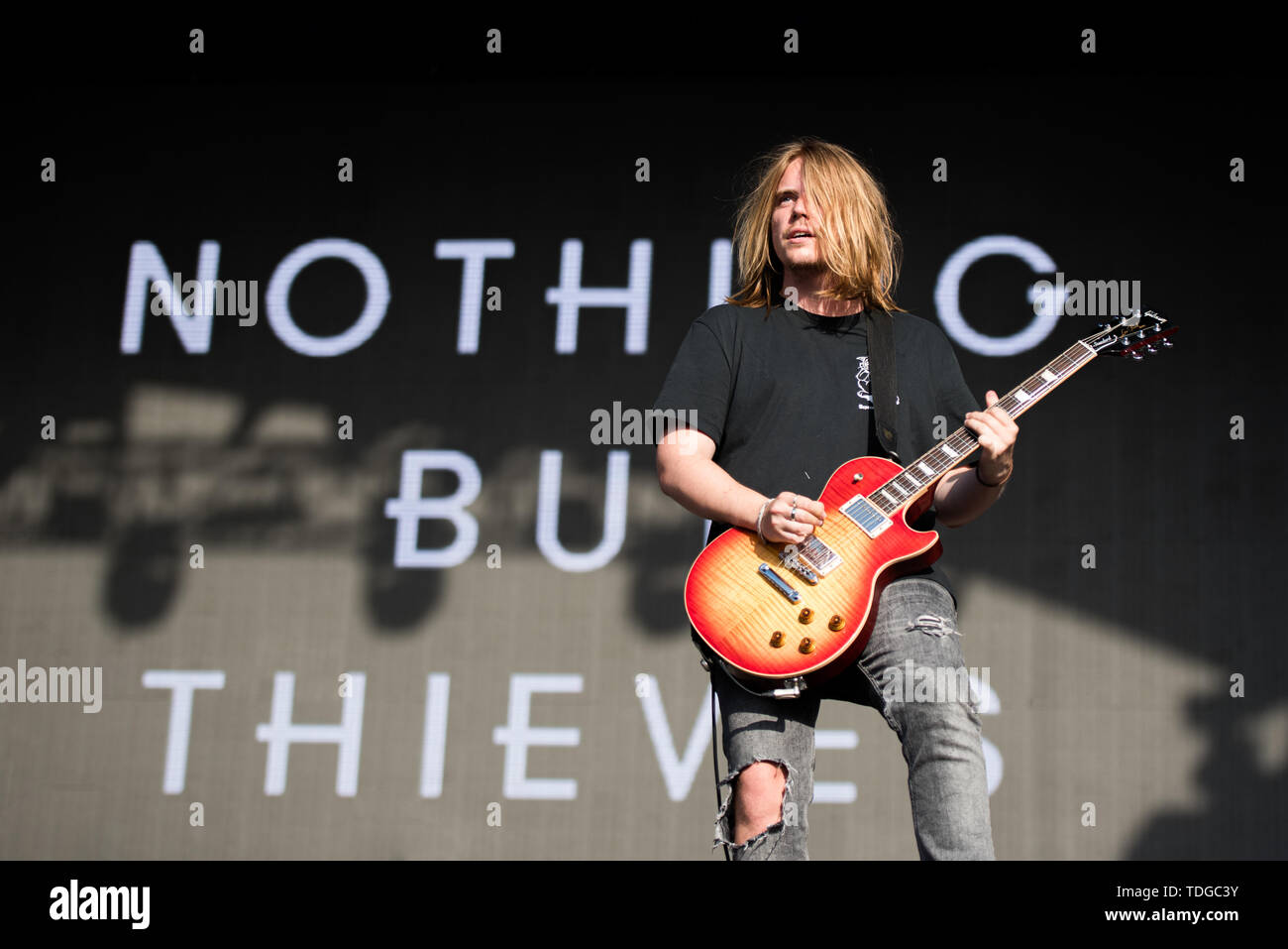 Joe Langridge Brown, guitarist of the British alternative rock band Nothing But Thieves performing live on stage at the Firenze Rocks festival 2019 in Florence, Italy, opening for Eddie Vedder (Photo by Alessandro Bosio/Pacific Press) Stock Photo