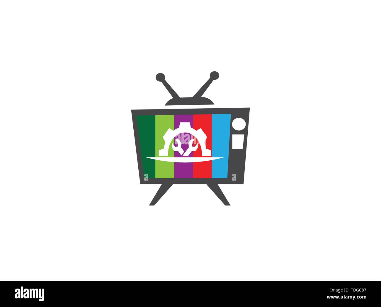 Mechanic gear tools in and pignion for logo design illustration, in an old tv shape color icon Stock Vector