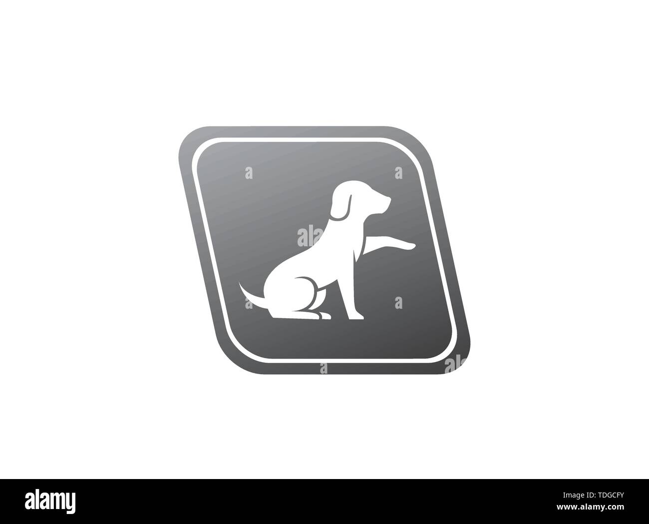 Cute dog sitting and Shaking hand in the shape logo vector design illustration Stock Vector