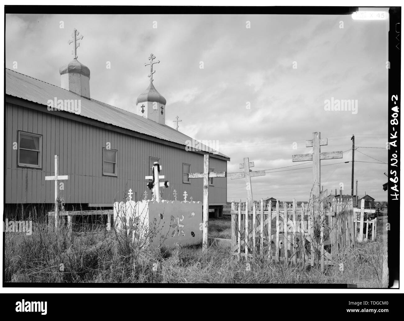 NORTH SIDE, LOOKING SOUTHWEST - St. Jacob Russian Orthodox Church, Napaskiak, Bethel Census Area, AK Stock Photo
