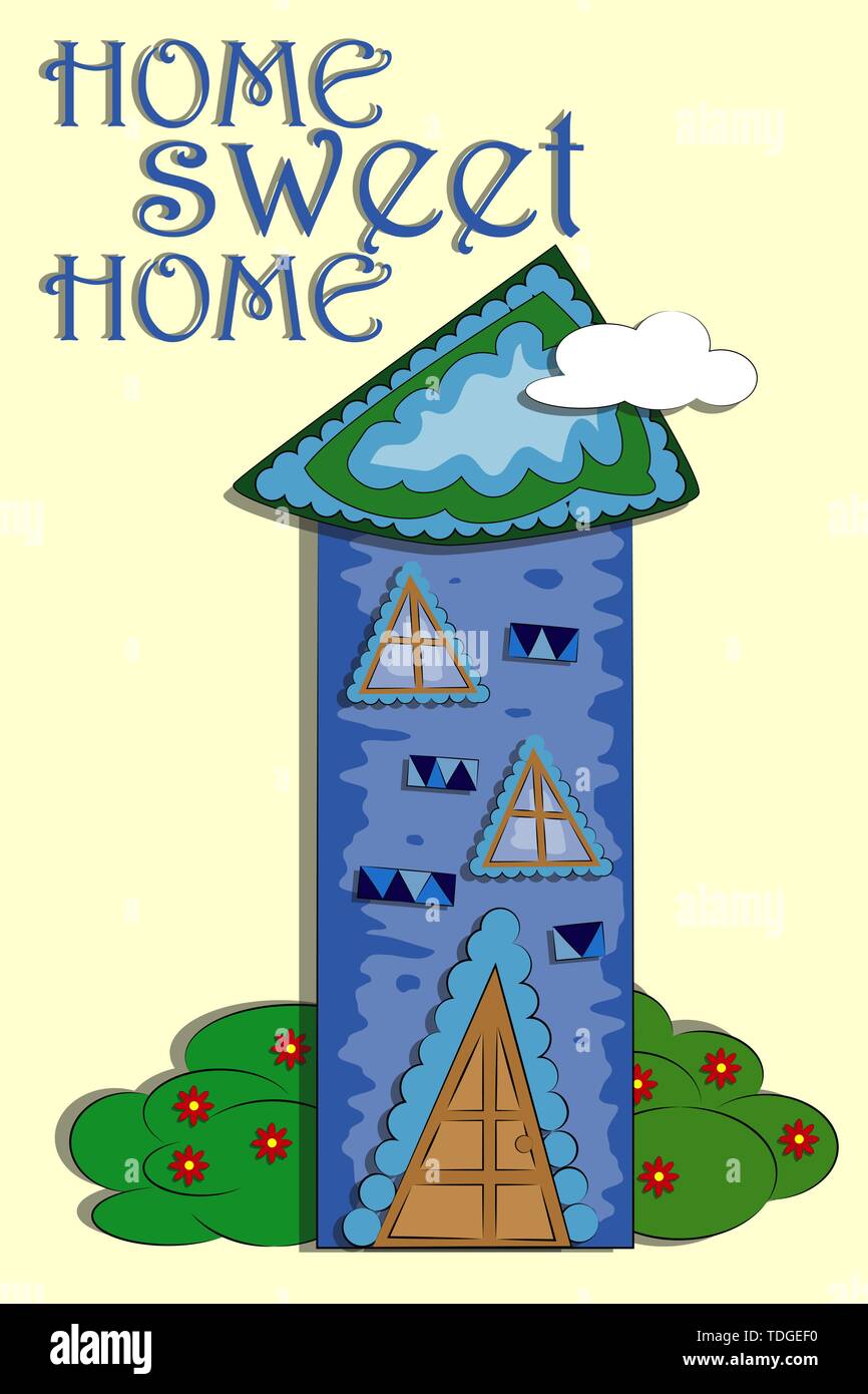 Home Sweet Home. Flat house exterior with trees. Front home ...