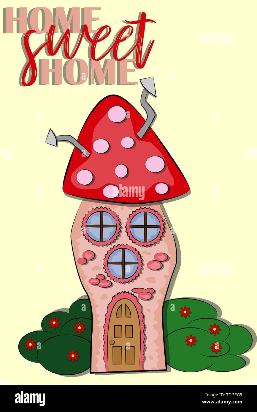 Home Sweet Home. Flat house exterior with trees. Front home ...