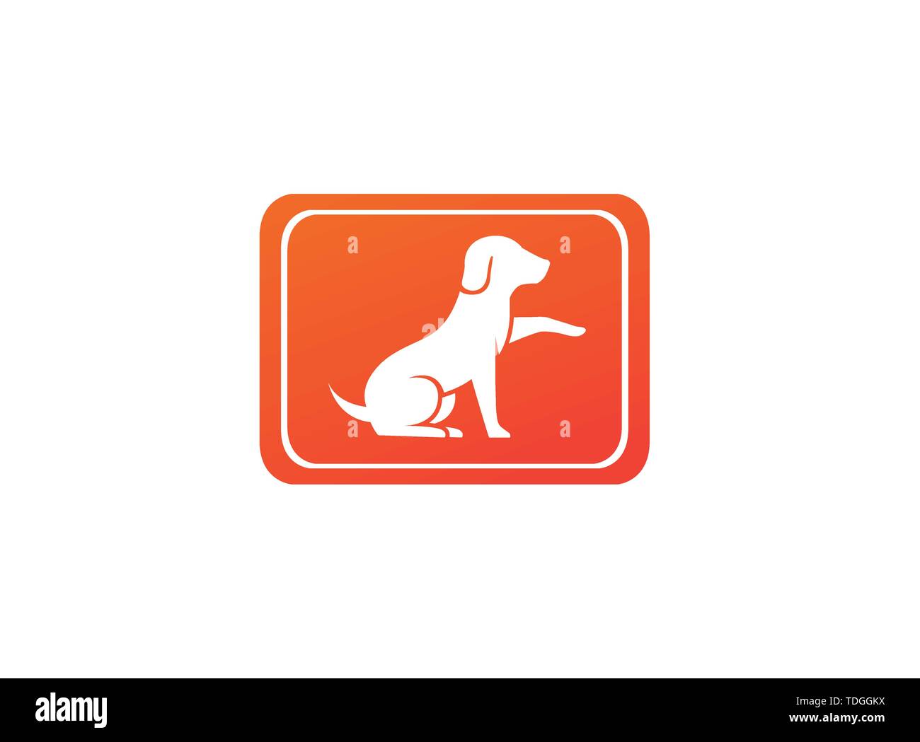 Cute dog sitting and Shaking hand in the shape logo design illustration Stock Vector