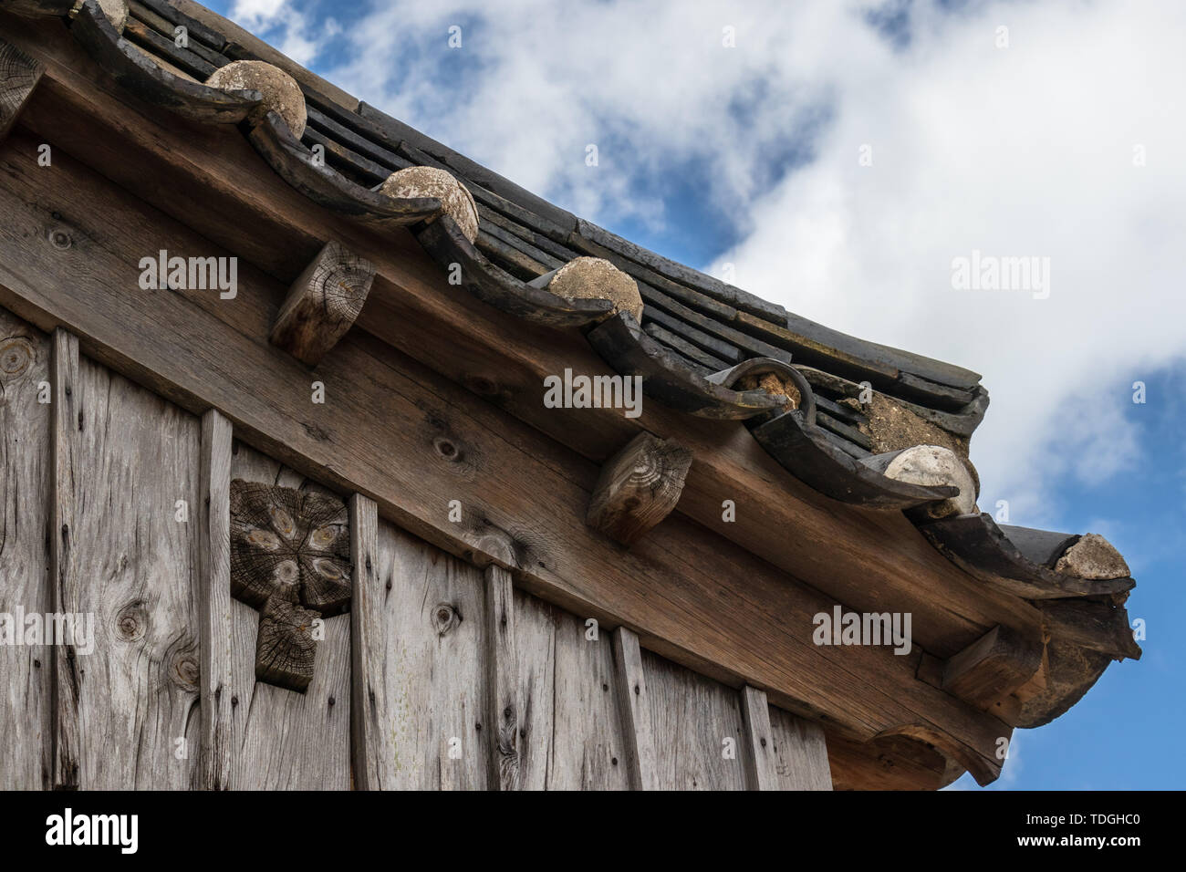 Korean traditional style tiled and wooden roof in the Yangdong Folk ...