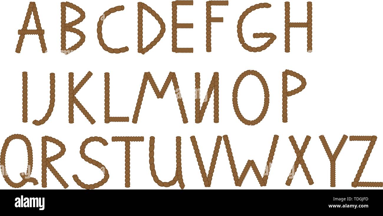 Old rope hand drawn alphabet letters from A to Z Stock Vector Image