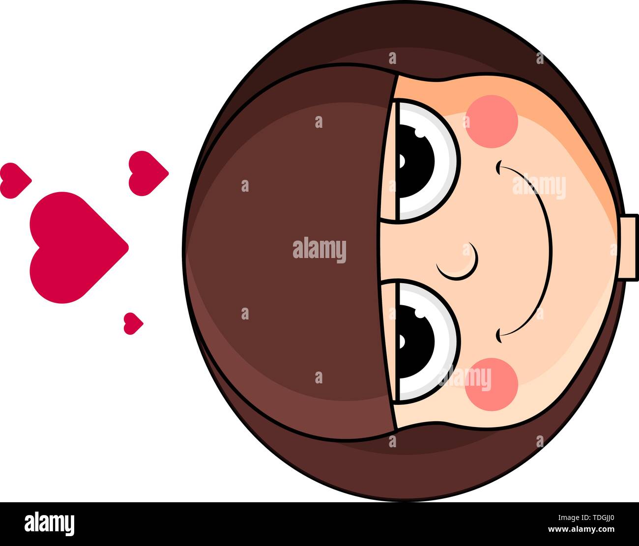 Little girl with hearts over head. Smug expression. Face emotion. Stock Vector