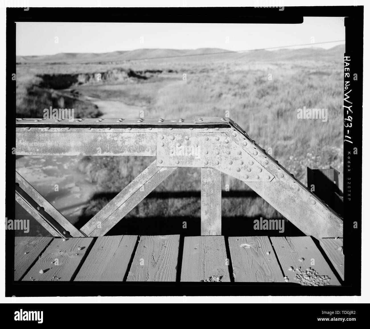 Northeast side of bridge, detail, view to east - North Fork of Crazy Woman Creek Bridge, Spanning North Fork of Crazy Woman Creek at Middle Fork Road, Buffalo, Johnson County, WY; Detroit Bridge and Iron Company, builder Stock Photo