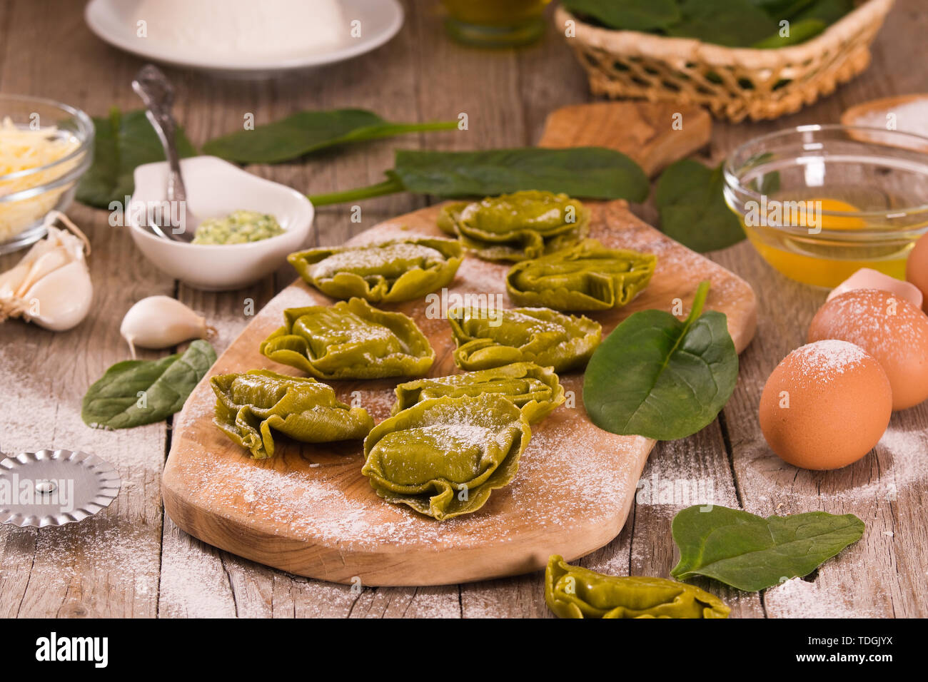 Spinach ravioli with ricotta cheese filling Stock Photo - Alamy