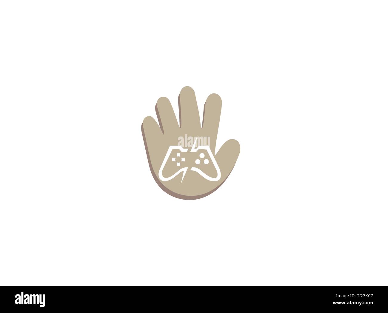 Console video games a controller gadget for logo design illustration, in a hand shape icon Stock Vector