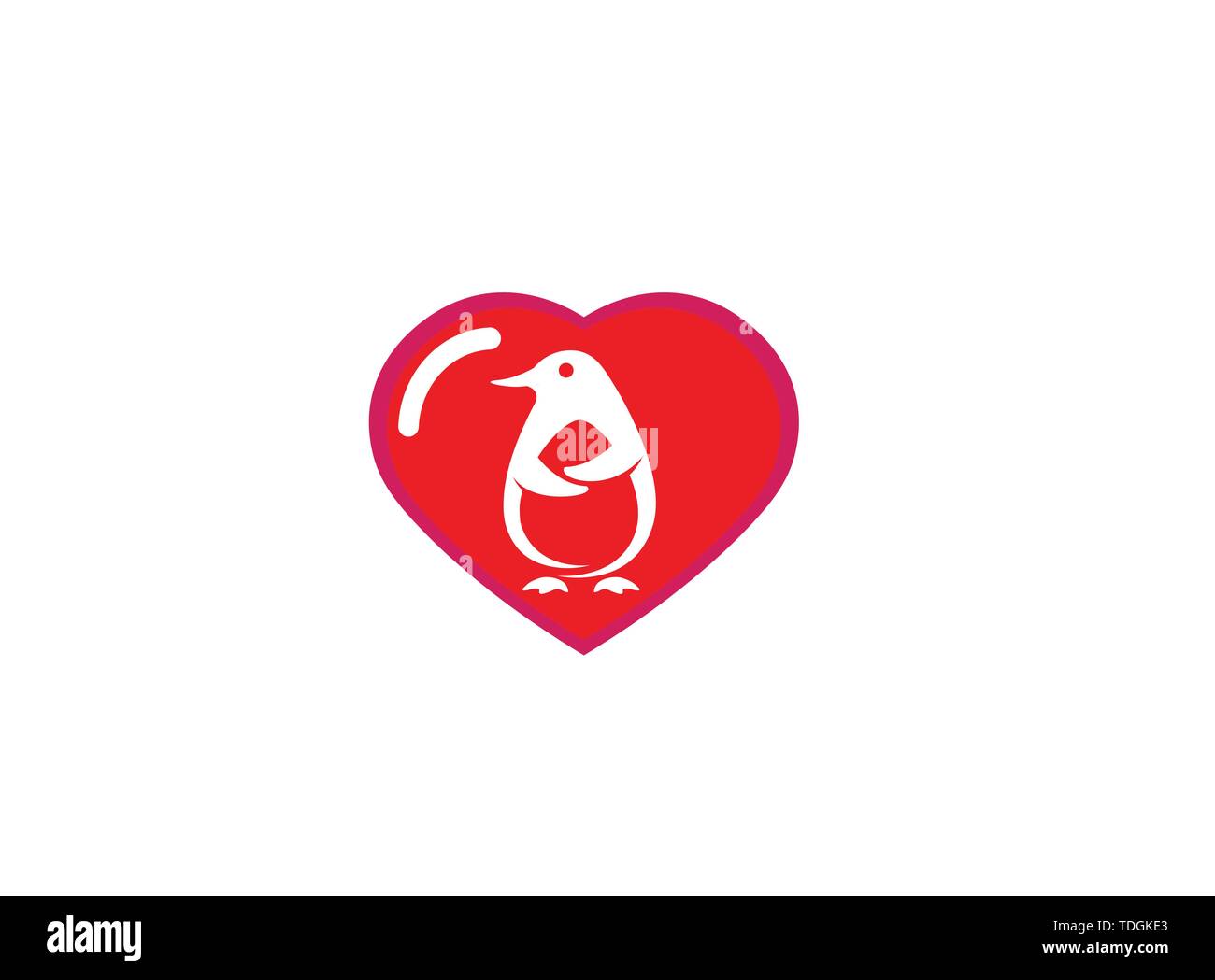 Penguin cute animal for logo design illustration in a heart,love shape icon Stock Vector