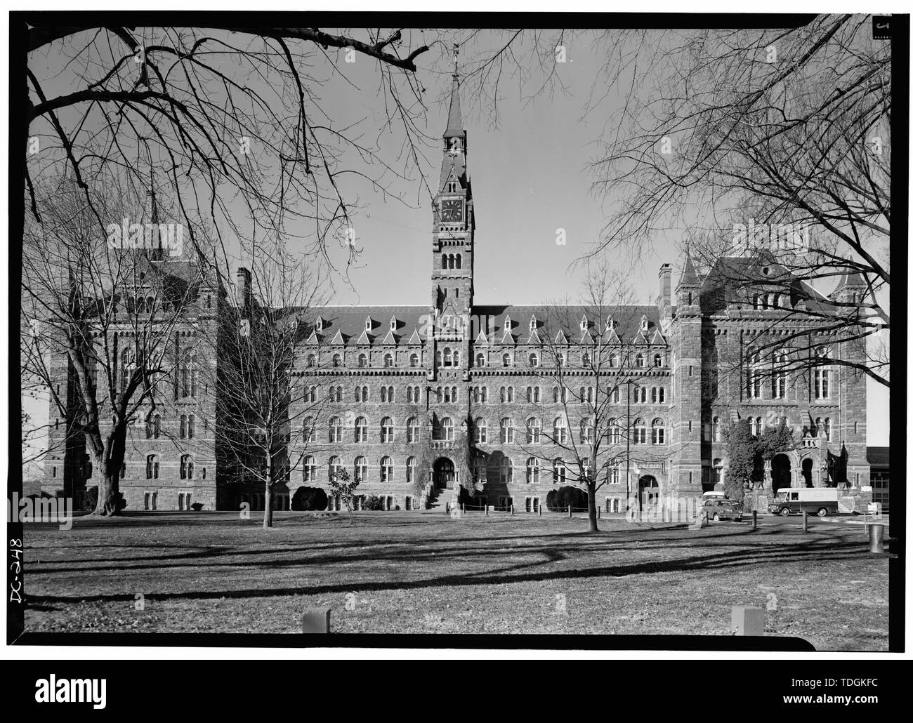 November 1969 EAST (FRONT) ELEVATION - Georgetown University, Healy Building, Thirty-seventh and O Streets, Northwest, Washington, District of Columbia, DC Stock Photo