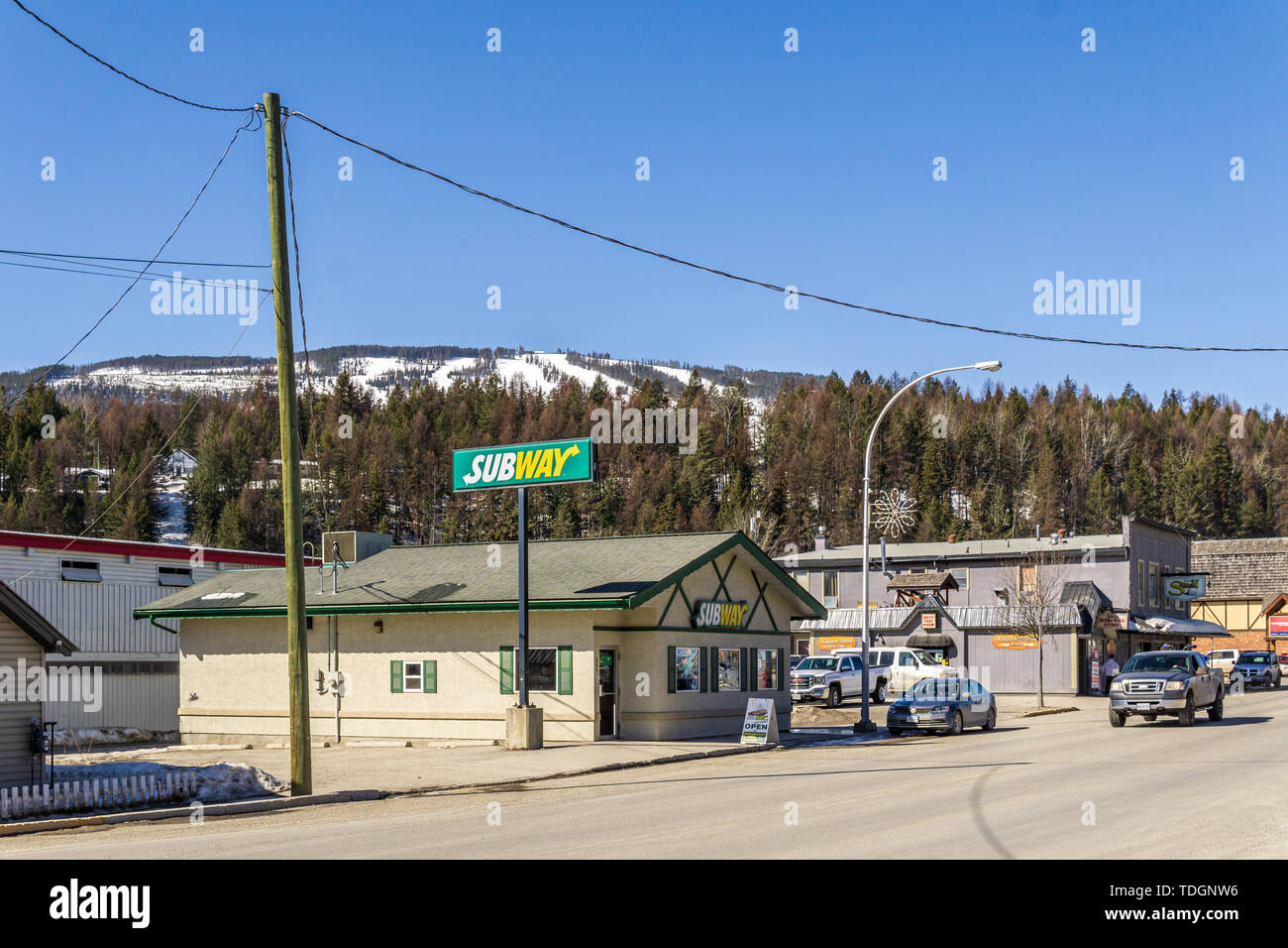KIMBERLEY, CANADA MARCH 22, 2019 main street in small town in