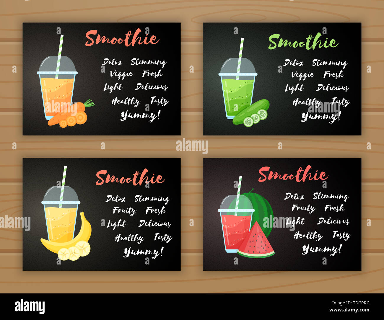 Set of smoothie fruit cocktail flat illustration. Tasty natural fruit
