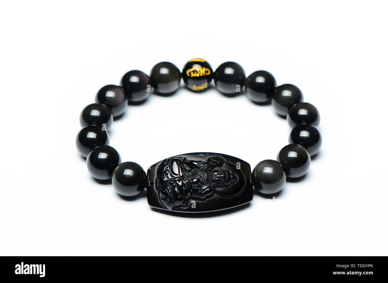 Eight patron saint obsidian bracelets. Stock Photo