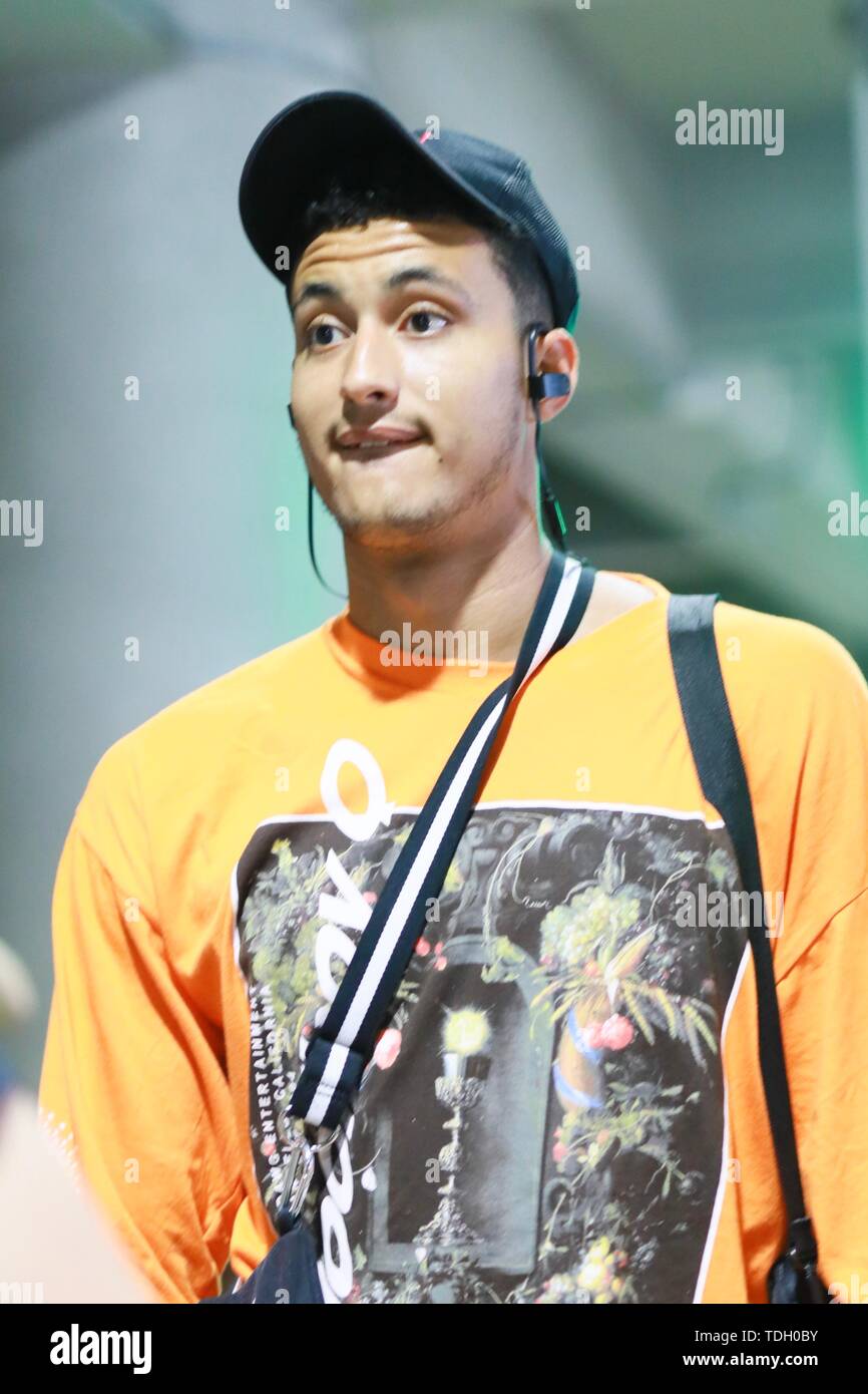 NBA star Kyle Kuzma of Los Angeles Lakers arrives at the Shanghai Hongqiao International Airport after landing in Shanghai, China, 12 June 2019. Stock Photo