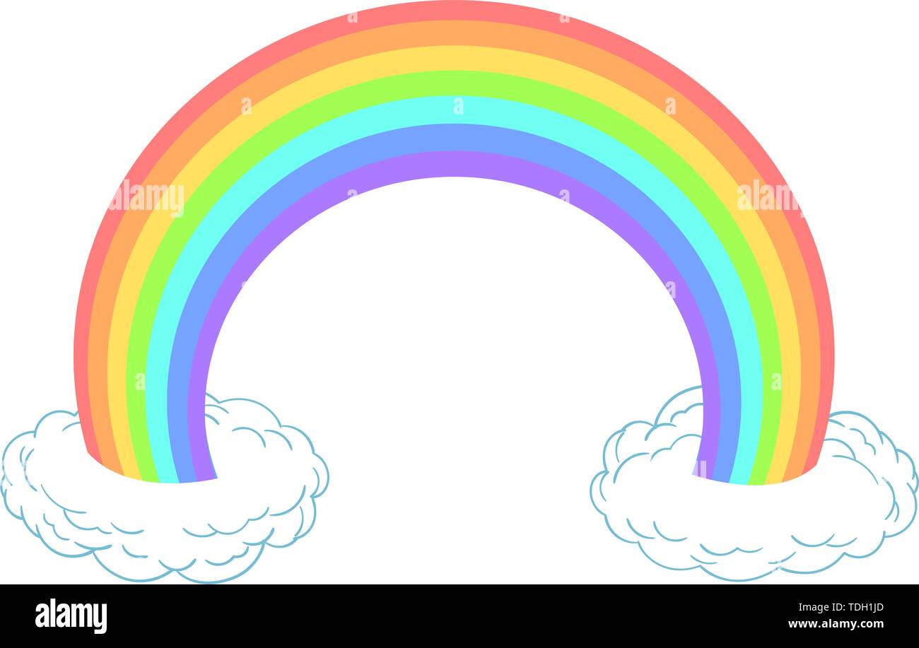 Rainbow and clouds in cute cartoon style. Vector Stock Vector