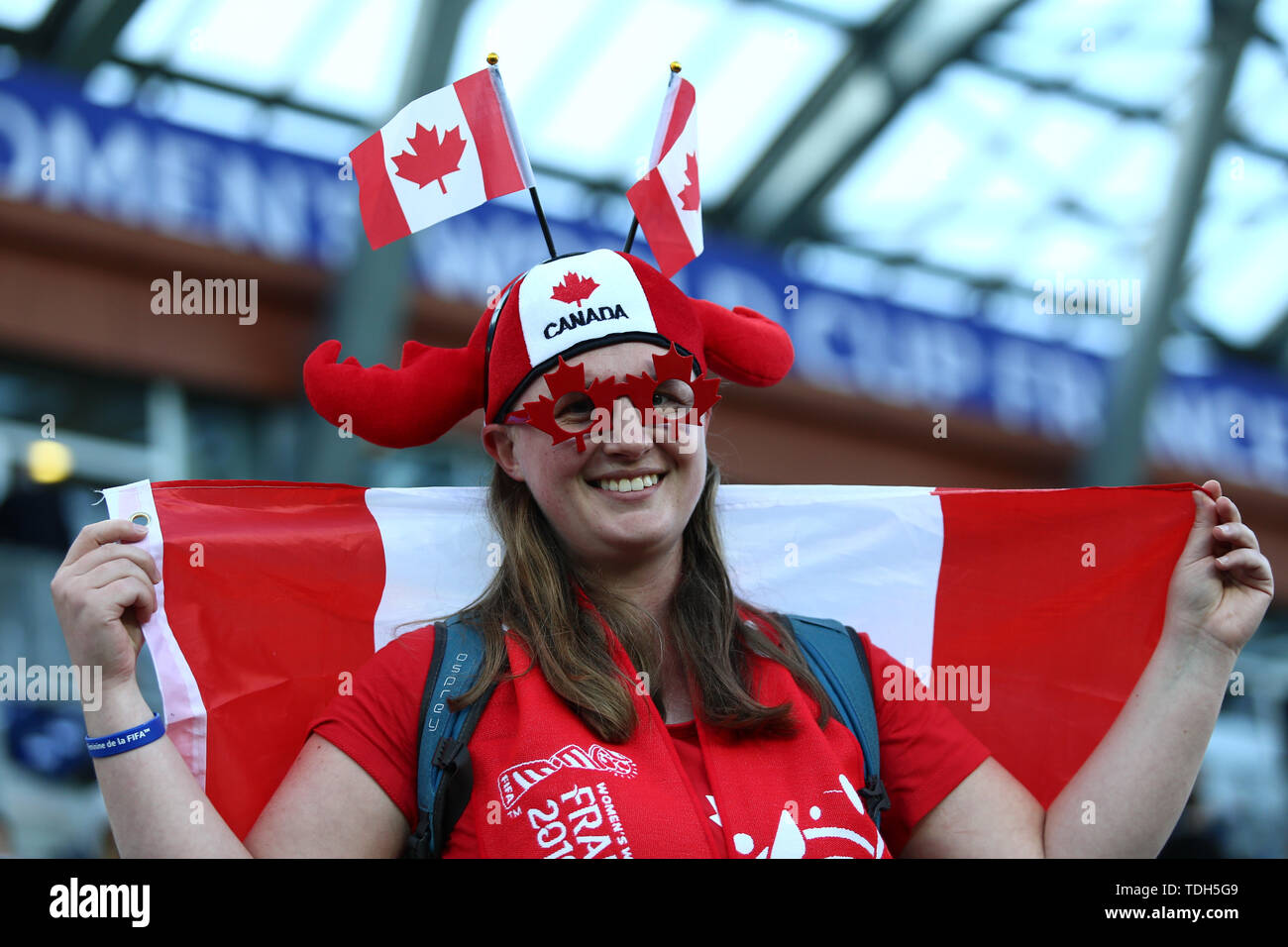 Stade de Alpes, Grenoble, France. 15th June, 2019. FIFA Womens World Cup  football, Canada versus New Zealand; Canada fan in fancy dress Credit:  Action Plus Sports/Alamy Live News Stock Photo - Alamy