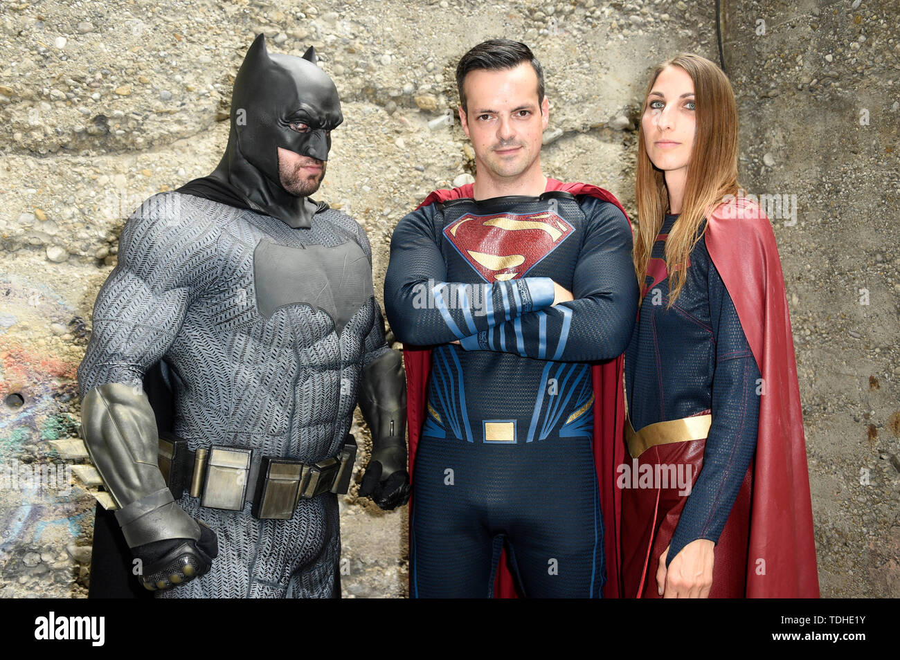 Batman, Superman and Supergirl Cosplayer at the 3rd German Comic Con  Munchen in Zenith. Munich,  | usage worldwide Stock Photo - Alamy