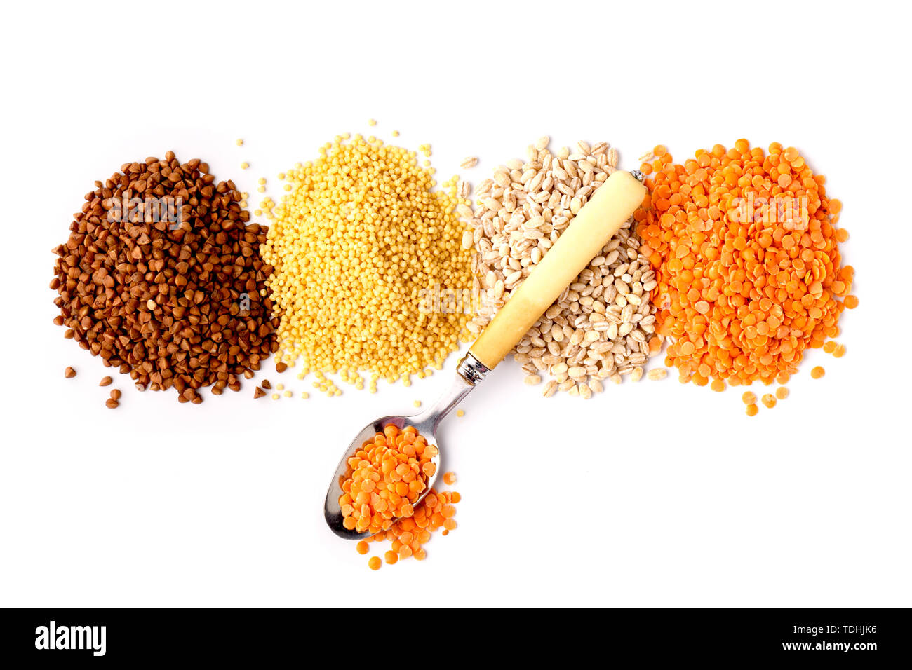 Flat lay composition with different types of grains and cereals