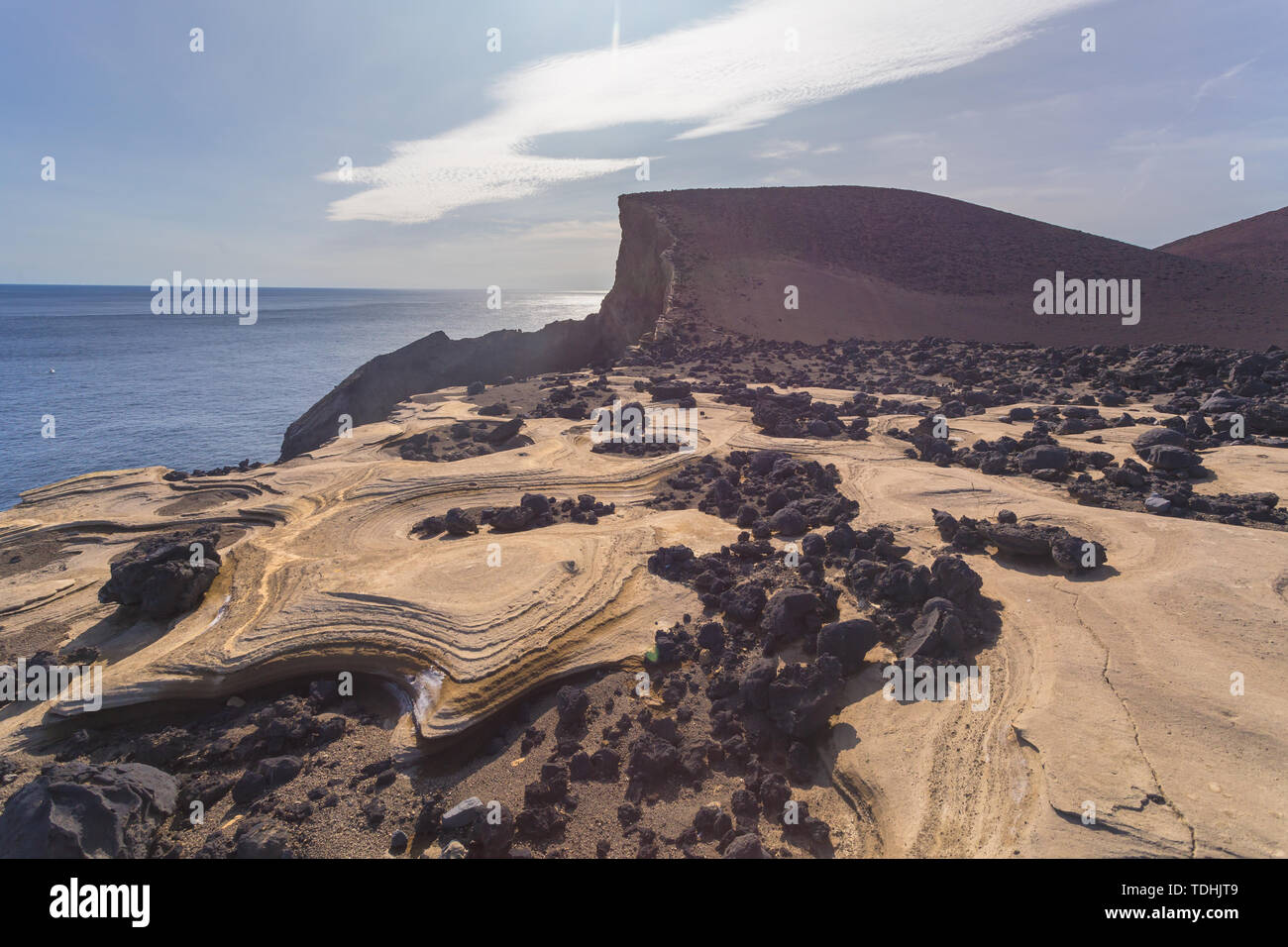 Scenic seascape with Capelinhos Volcano in Faial Island, Azores, Portugal Stock Photo