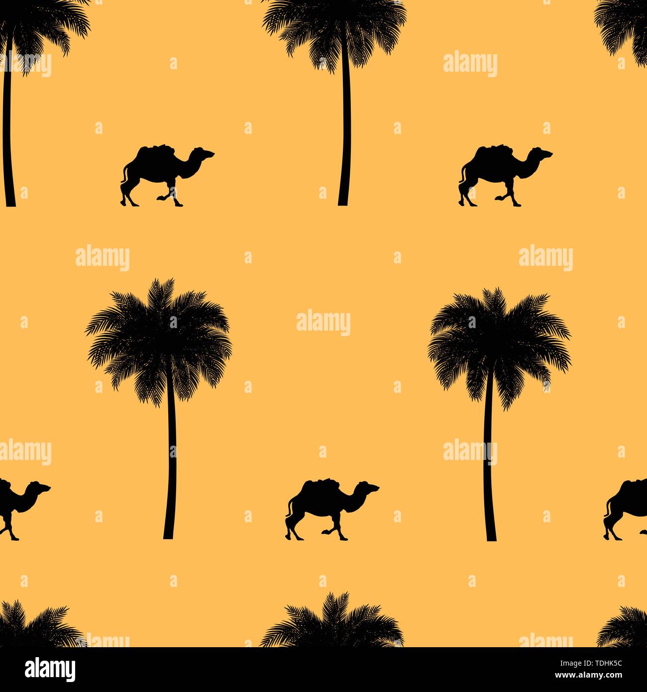 Tropical seamless pattern with camel, palm tree. Stock Vector