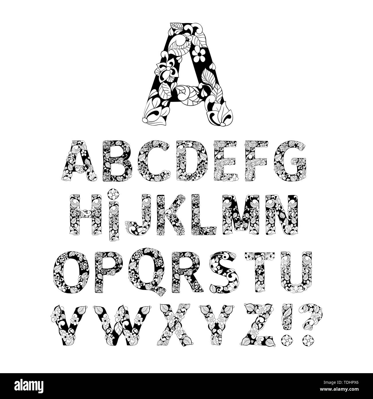 Ornamental Alphabet, Initial Letters Font. Vector Typography Symbols for Coloring Book and Monograms Isolated Design Stock Vector