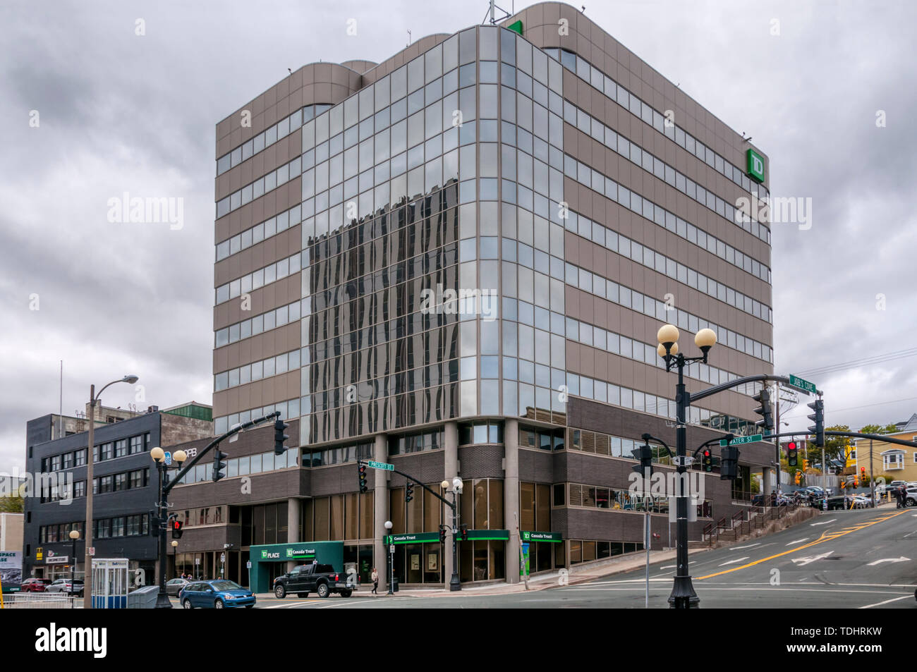 The Canada Trust building on the corner of Prescott Street and Water Street in St John's, Newfoundland. Now part of Toronto-Dominion Bank. Stock Photo