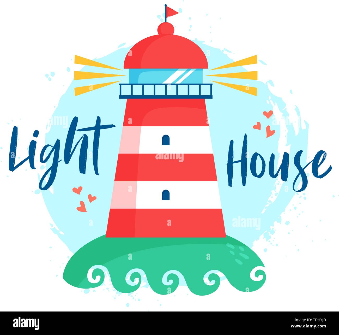 Nautical vector illustration with lighthouse. Cute print on a white background. Stock Vector